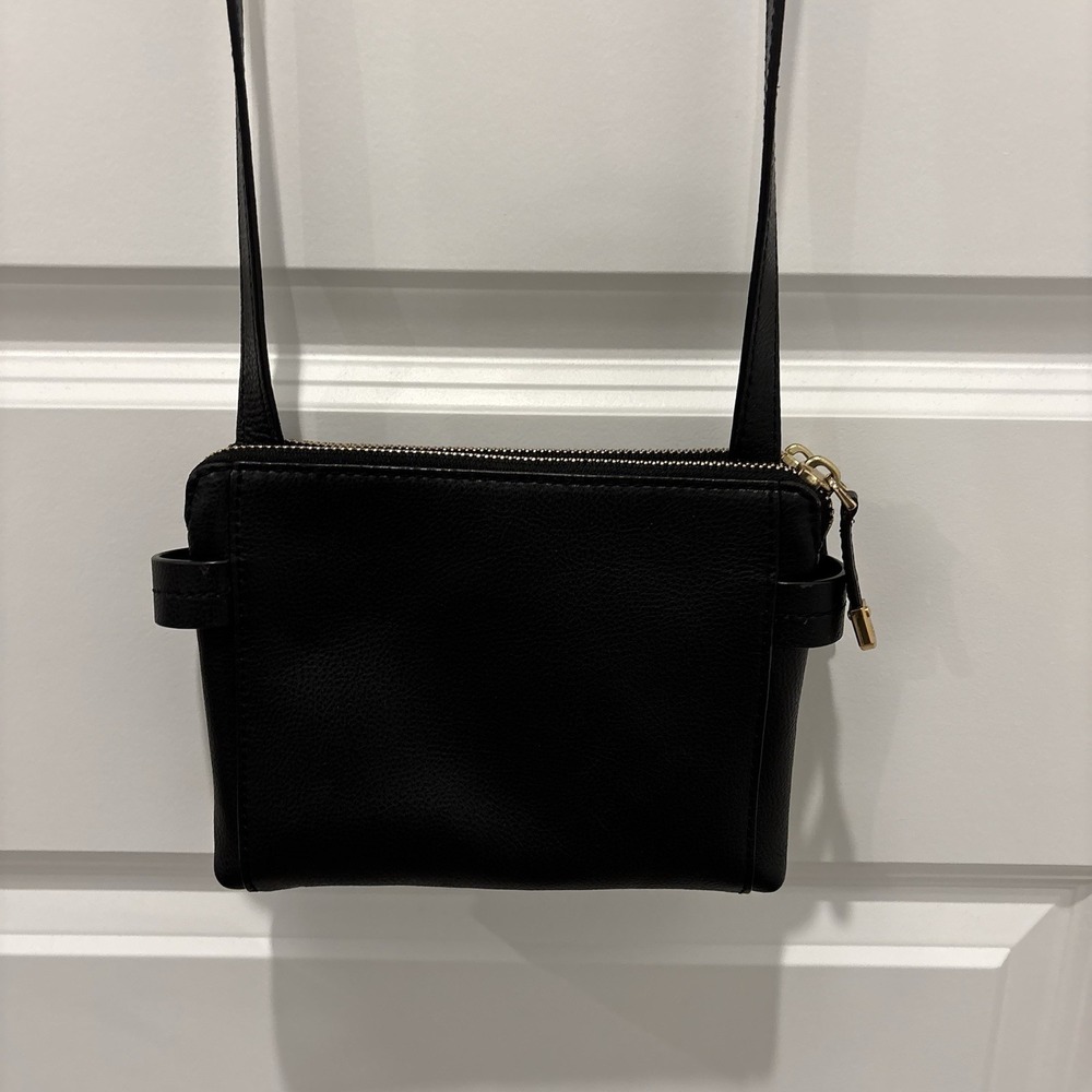 Lauren Ralph Lauren Black Pebbled Leather Crossbody Double Zipper Purse - Picture 6 of 10